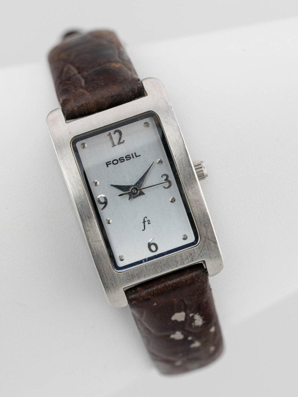 Fossil F2 ES-9268 Silver Dial Leather Quartz Analog Women's Watch New Battery